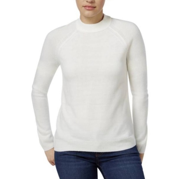 NWT Laura Scott White Textured Mock Neck Sweater - Picture 1 of 5